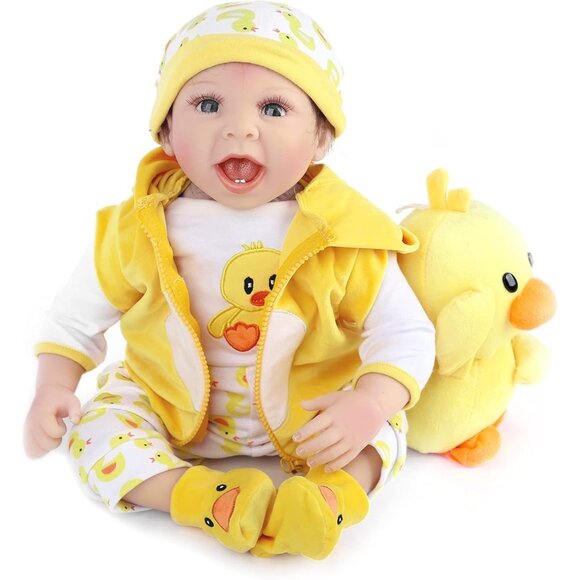 🆕 Reborn Baby Doll Soft Silicone Yellow Clothes Duck Toy Accessories Birthday - Picture 3 of 8